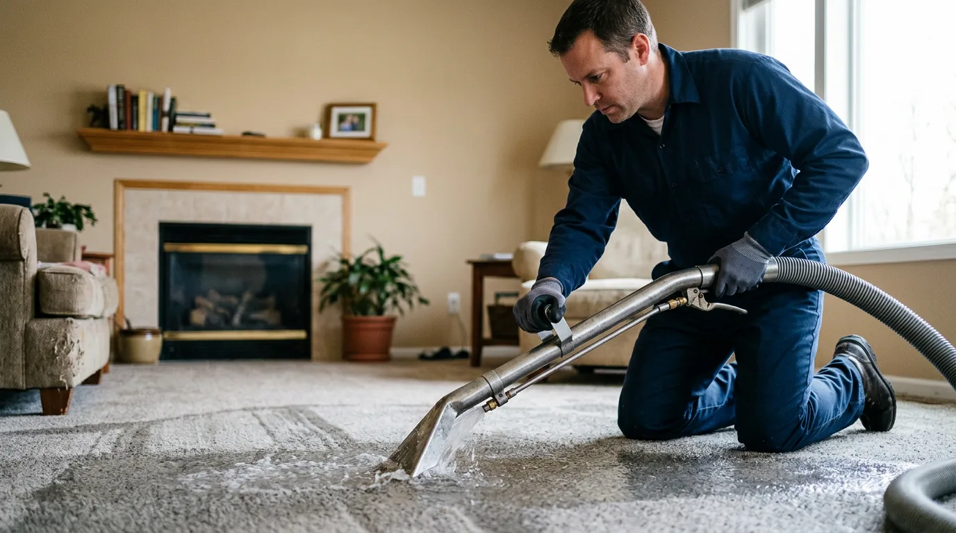 Water damage restoration technician working near Ironwood, MI